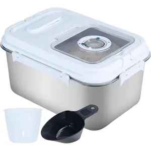 Saim Rice Containers Stainless, Flour Container with Airtight Lid and Scoop, Measuring Cup/Rice Dispenser for Dry Beans,Oatmeal and Grains (20Lbs)