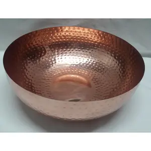 212 MAIN Hammered Iron Fruit Bowl - Copper-Plated Handmade Tableware, 14" Round Fruit Washing Bowl with Unique Texture for Dining Decor