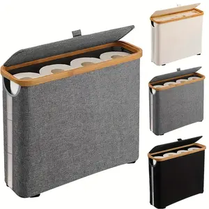 Toilet Paper Basket, Bamboo Toilet Paper Storage - Ultimate Bathroom Storage with Bamboo Lid, Large Toilet Paper Holder Can Hold 9 Rolls, Bathroom Toilet Paper Storage Cabinet, Toilet Paper Storage Containers