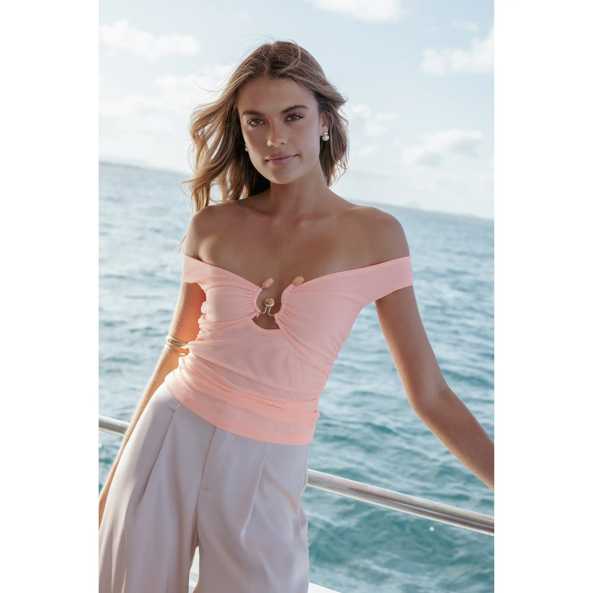 Emilio Off Shoulder Top - Peach