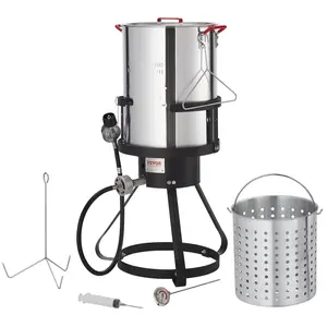 【Father's Day】VEVOR Turkey Deep Fryer,  30-qt Turkey Fryer Boiler Steamer Cooker Set, Outdoor Aluminum Seafood Frying Pot, 54,000 BTU Burner Propane Gas Boiler, Includes Basket, Perforated Poultry Rack, Thermometer