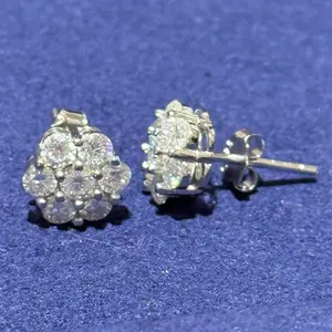 Moissanite Cluster Flower Earrings Round Silver 3.0mm 0.1ct Sparkling Gemstone Studs
