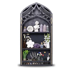 FNYDOX Githic Decor Witchy Home Decor Crystal Display Shelf Wall Trinket Shelf Gothic Window Shape Handcrafted Premium Wood Practical Home Decor Gift