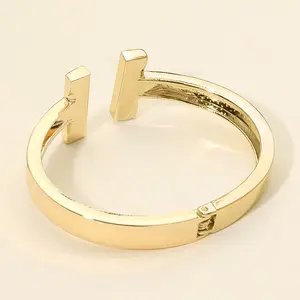 Gold-Plated T-Bar Hinge Cuff Bracelet