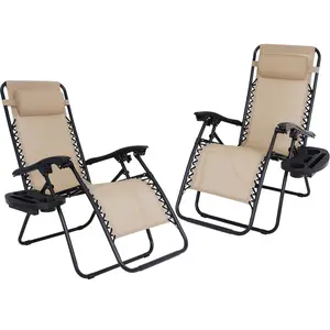 ZENY 2 Pack Zero Gravity Lounge Chair Ajustable Recliner Beige 330lbs Capacity