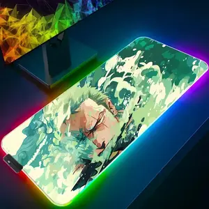 [Sale off up to 65%][Free Ship] ONE PIECE Zoro RGB Mouse Pad Anime Carpe Large PC Gamer Computer LED Mausepad Keyboard Gaming Accessories Backlight Desk Mat XXL
