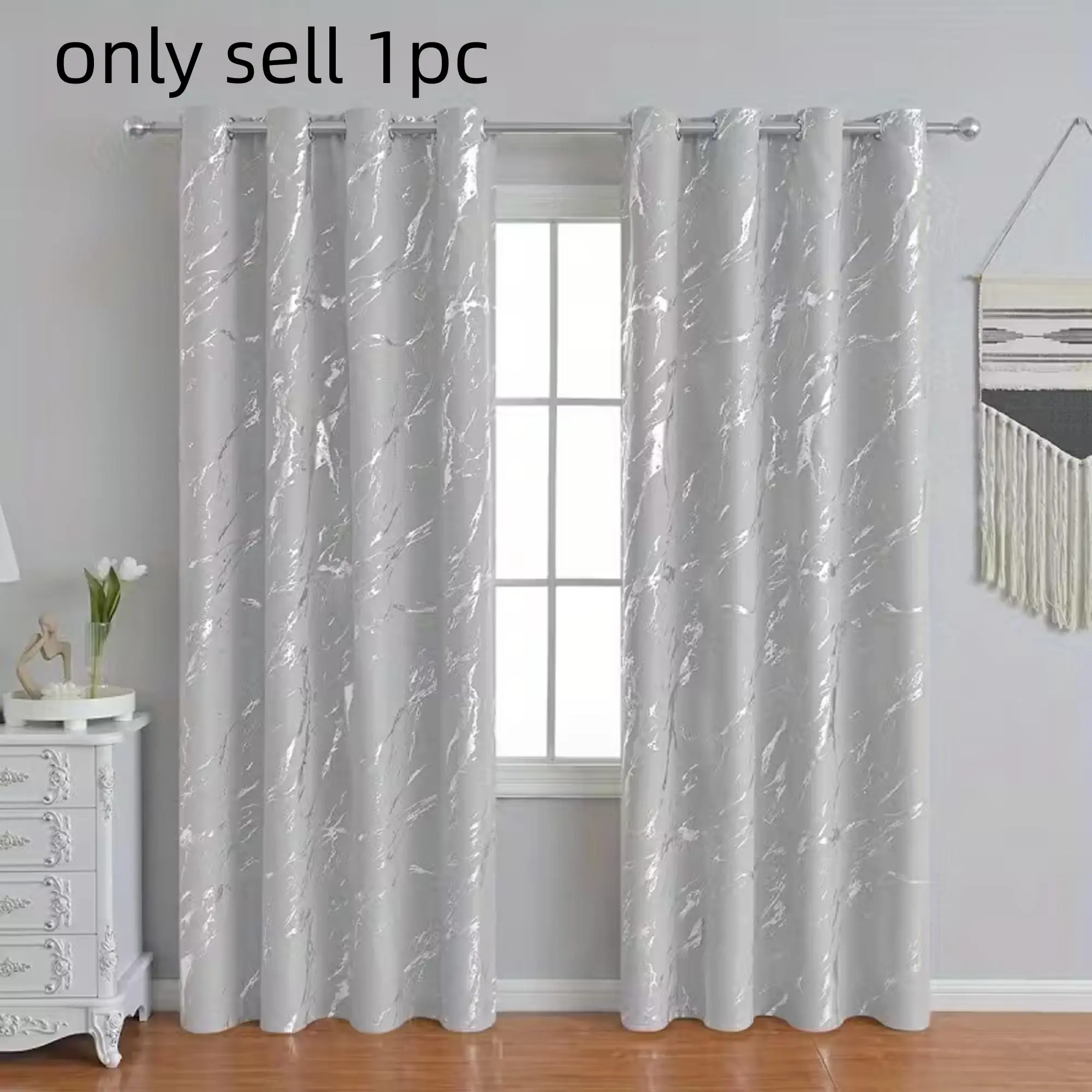 1pc Elegant Silver Color Marble Pattern Blackout Curtain, Modern Minimalist Style Drapes for Living Room Bedroom, High-End Decorative Window Covering, Window Curtains, Home Textile Upgrade Curtain