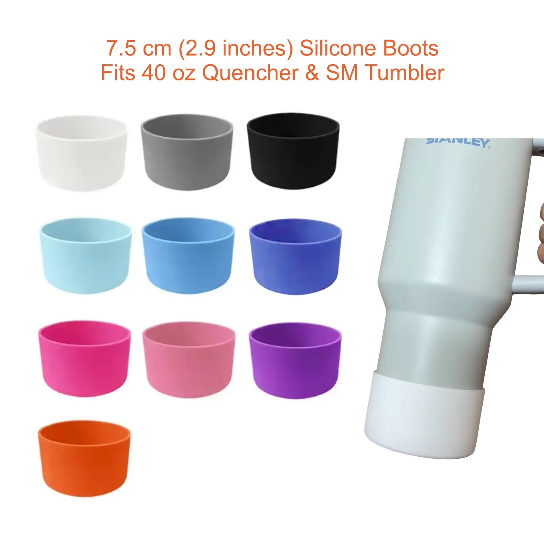 2.9-Inch (7.5cm) Silicone Boots Bumper for 40oz Stanley Tumbler, SM Tumbler Bottom Protector Fits Drinkware Base Diameter 2.9-3.1 Inches