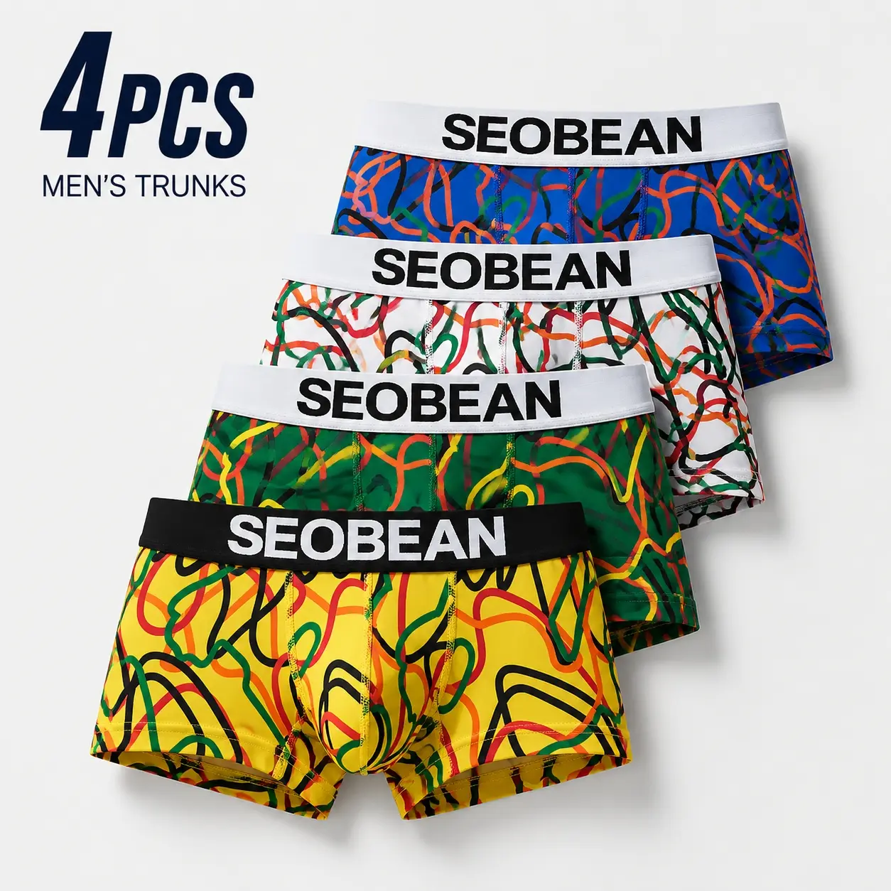 1/4 PCS Men's Boxer Briefs Pack Comfortable Breathable Soft Stretch Underwear Line printing low rise sporty