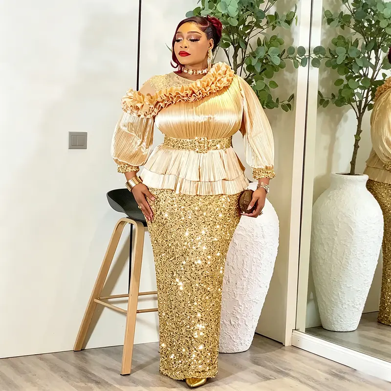 sequin jersey dress plus size Women's Bodycon Evening Gown - African Dashiki Formal Wear, 3/4 Sleeve, Fitted Polyester, Zipper Closure, Elegant, Romantic, Maxi Length, Classic, XXXL, All Seasons, Fashion MOB Bridal Shower