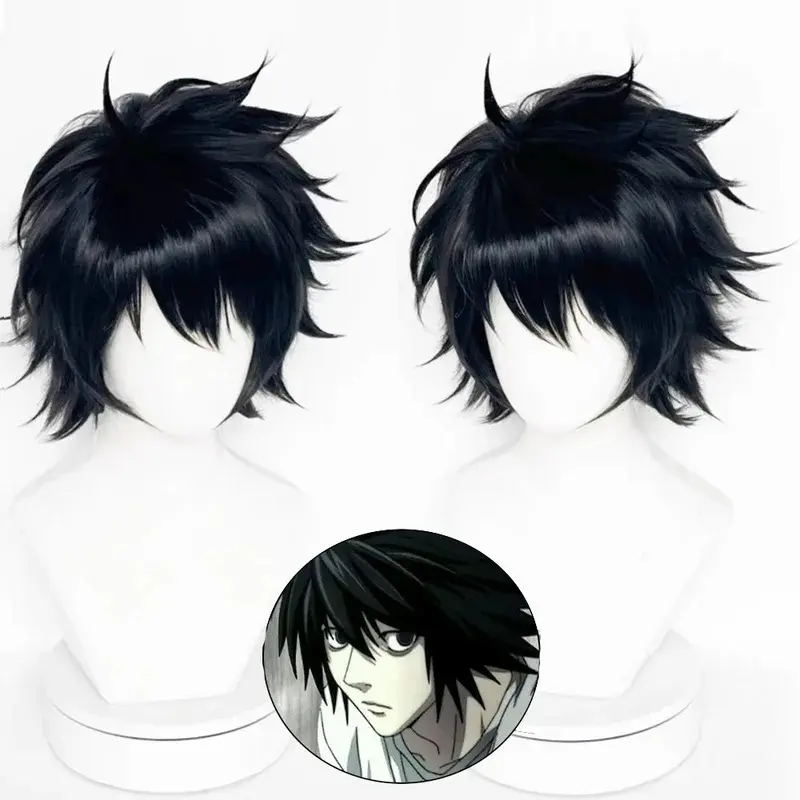 2026 New Black Short Spiky Layered Wig Synthetic Hair Messy Bangs Anime Character Cosplay Halloween Costume Party Full Wigs for Men Teens