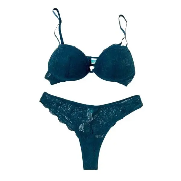 My Green Thing Italian Lingerie Set - Teal Bra and Thong Set for Women's Comfortable Wear