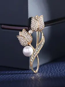 Faux Pearl & Rhinestone Decorated Brooch, Elegant Flower Design Brooch for Women & Men, Fashion Jewelry for Party, Daily Clothing Decor, Flower Brooch Pin