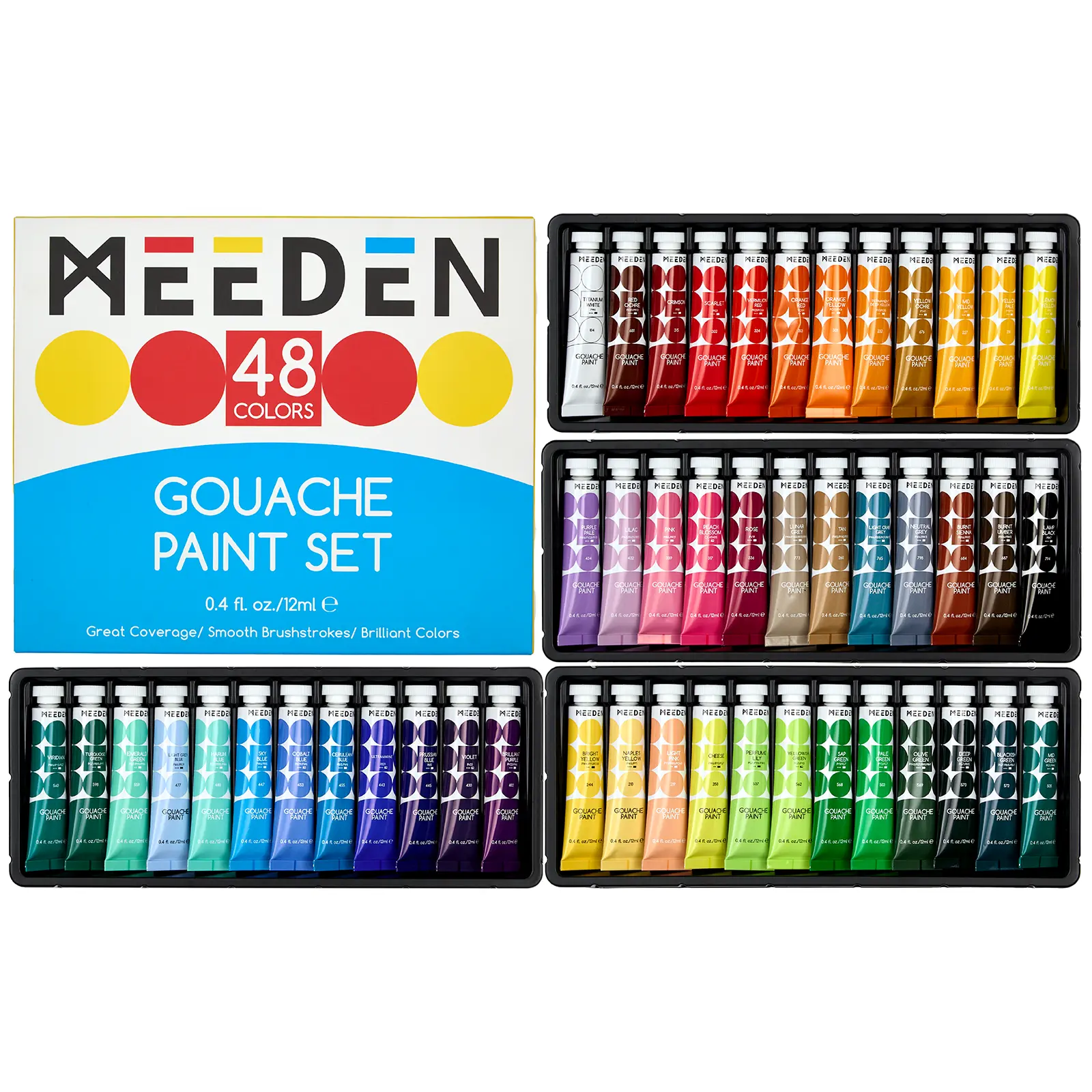 MEEDEN Gouache Paint Set, Non-Toxic 48/24/12 x 12ml/0.4oz Water-Based Gouache Tubes Paints for Canvas & Paper, Art Supplies for Artist, Adults, Kids, Beginners