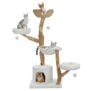 Large Cat Tree Tower with Sisal Scratching Post Wicker Basket Bed Flower Cat Condo Indoor Modern Cat Furniture Cat Accessories