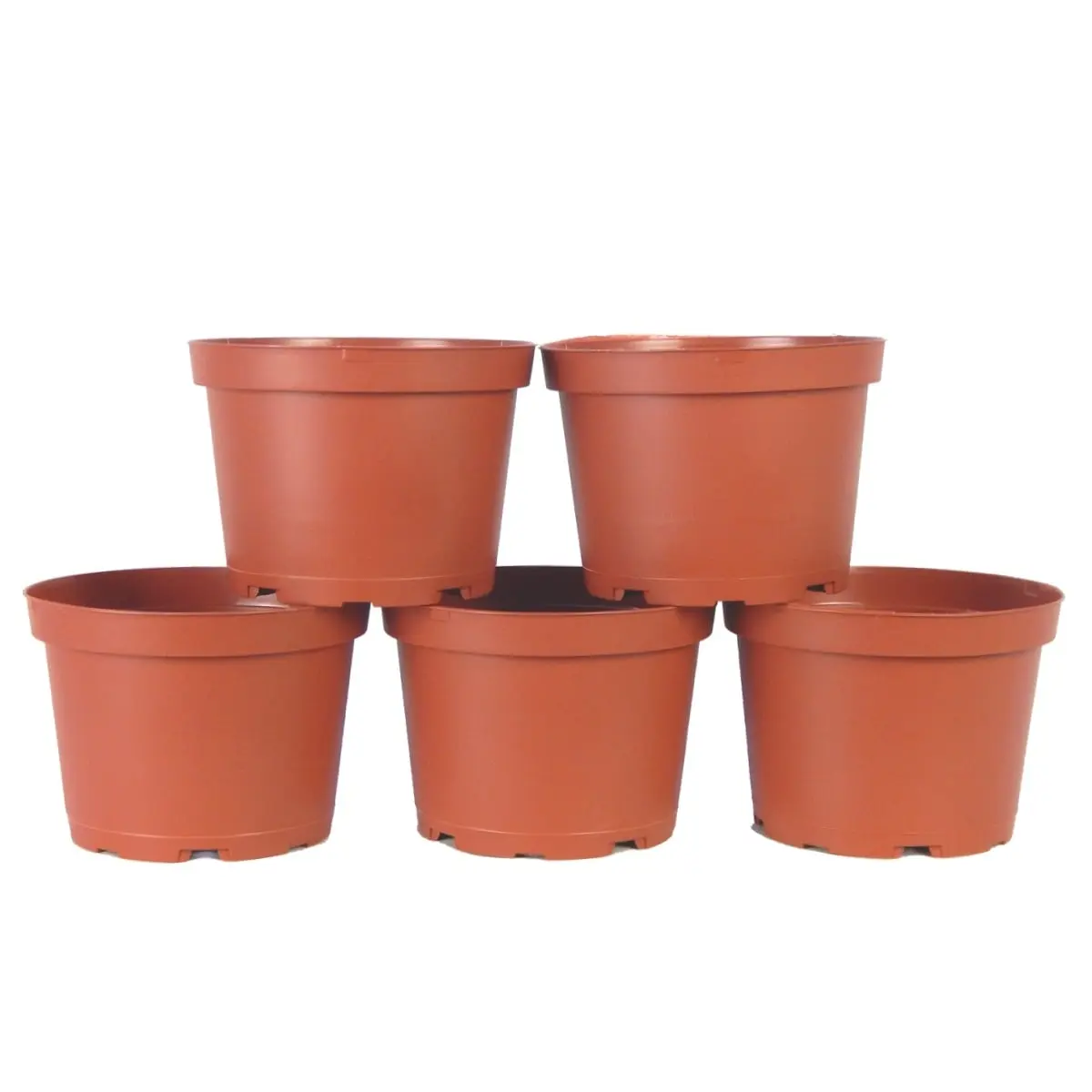 TEKU TO159245P Traditional 6-Inch Diameter Terra Cotta Colored Plastic Round Planter - Stackable Pots with Drainage Holes, Stackable Base Container for Indoor/Outdoor Plant Decor, Flower Garden (5 Pack)