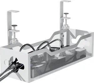 Under Desk Cable Management Tray 13.38", Cable Organizer No Drill, Standing Cord Organizer and Wire Management Tray - No Damage to Desk, White