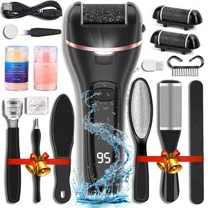 Electric Callus Remover for Feet with 3 Roller Heads 2 Speed Rechargeable Waterproof Professional Pedicure Kit 17 in 1 Foot File Tools Perfect for Dead Hard Cracked Dry Skin