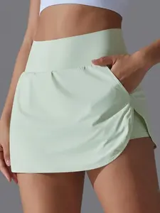 Women's Solid Color Sports Skort, Breathable Comfortable Tennis Skort, Ladies Sportswear for Indoor Outdoor Wear, Casual Sporty Skort, Butterfly Workout Skorts, Workout Skirts