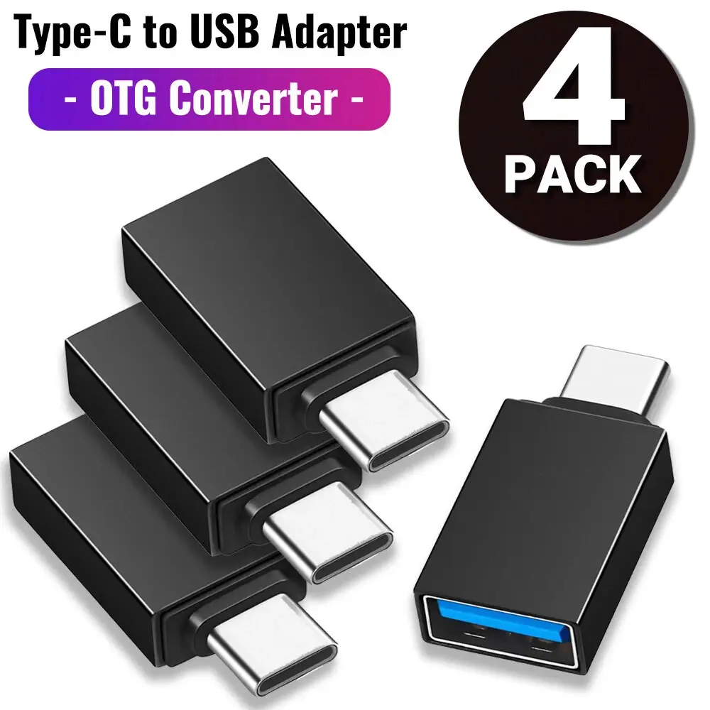 4 Pack USB-C 3.1 Male to USB A Female Adapter Converter OTG Type C for Android Phones Efficient Data Transfer