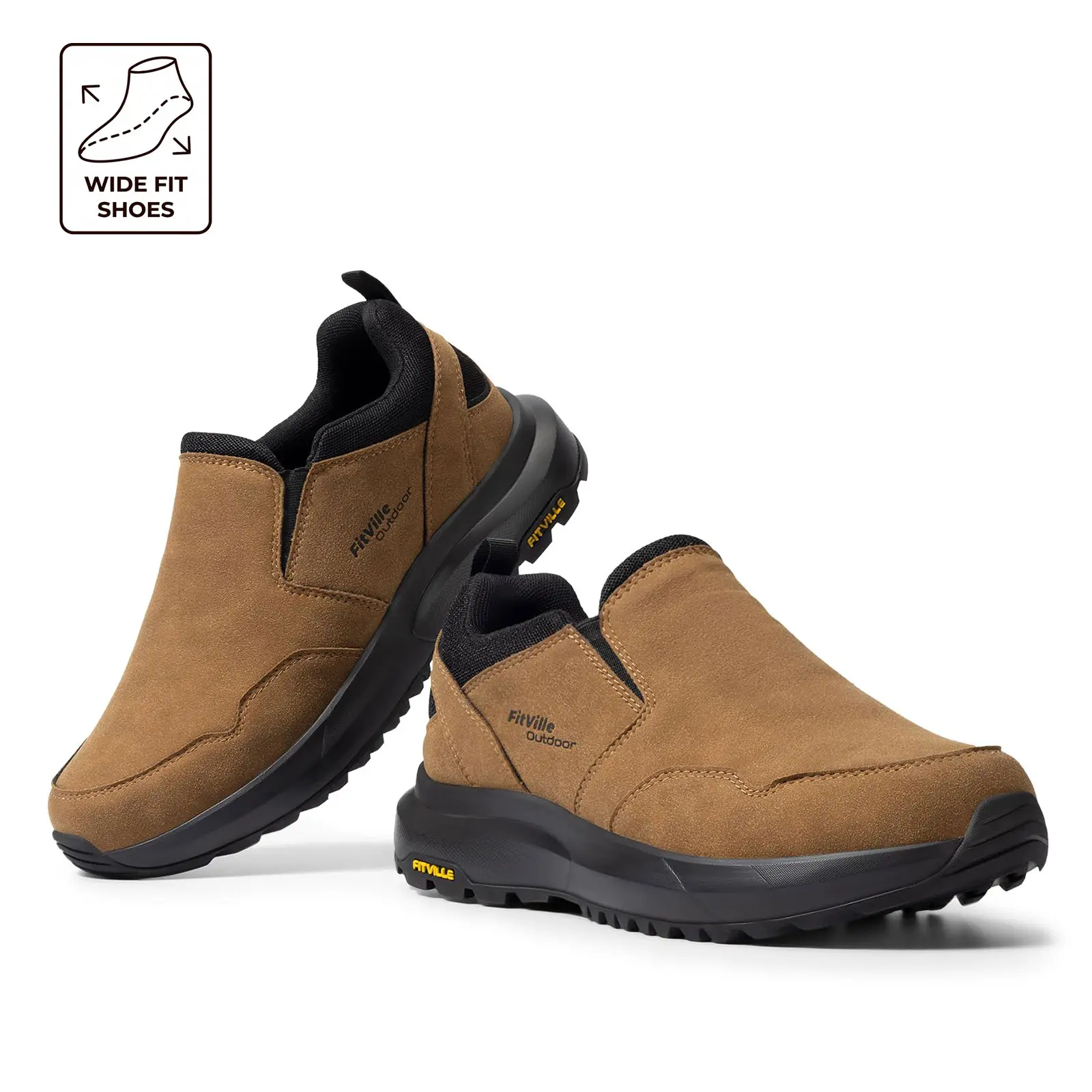 [Back To School] FitVille Men's Wide Slip On Hiking Shoes | Hands Free Step In Loafers with Easy On & Off Design, Extra Wide Fit, Arch Support, Non Slip Outdoor Sneakers, Cushioned EVA Midsole for Trail, Travel and Everyday Comfort,lip-On,Wide Width, Spor