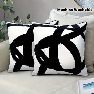 2pcs Stylish Black and White Abstract Pillowcases - Modern Artistic Geometric Design, Zipper Closure, Machine Washable Polyester, Perfect for Living Room Decor, Decorative Pillows