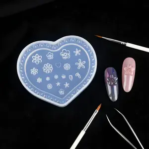 Heart Shape Flower Nail Art Stamping Mold, Daisy, Tiny Floral, Petal, Star Flower, Love Heart Designs, Y2K Retro Style, Reusable, Easy to Demold