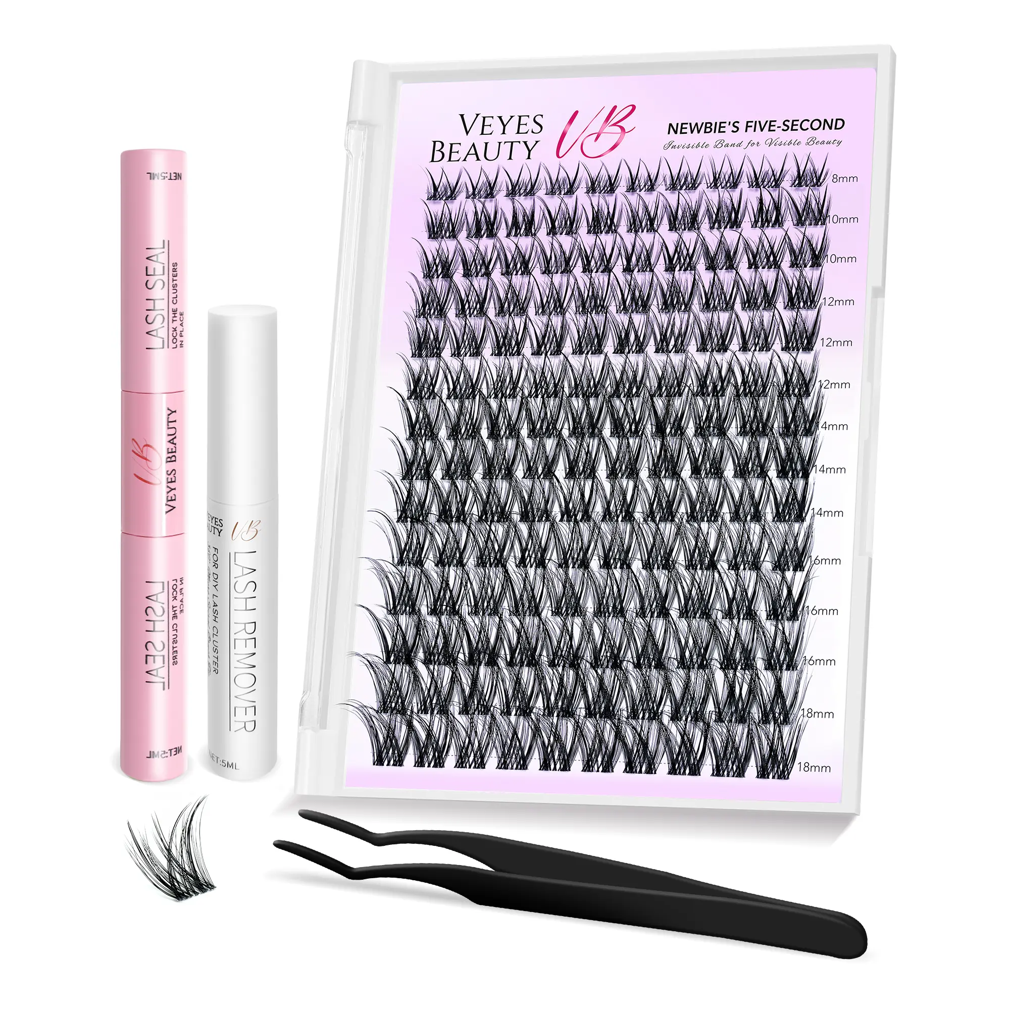 VEYESBEAUTY Mermaid Fluffy Cluster Lashes Kit - Faux Mink False Eyelashes & Adhesives for DIY At-Home Makeup, Layered Curl Wispy Look, Mixed Length for Beginners, Eyelash Clusters, Fluffy Lash Clusters