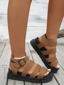 Women's Wide-Band Thick Sole Sandals, Strappy Platform, Outdoor Casual Fashion Summer Pool Party Shoes, Sizes 3-8, Must-Have Comfortable Waterproof Women's Shoes, Walking Shoes, Footwear Sandal