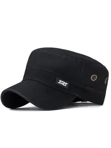 Men’s Plain Military Cadet Cap | Flat Top Twill Sun Protection Baseball Hat Adjustable Hat