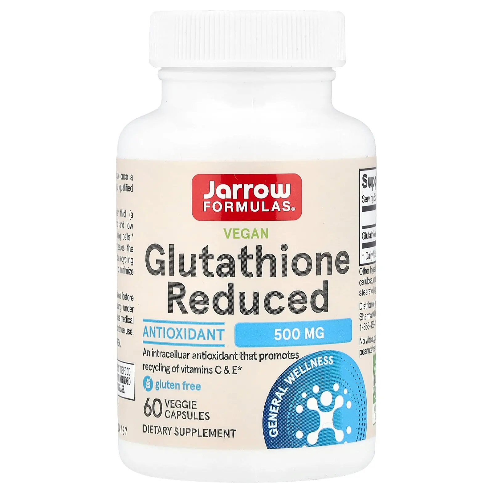 Jarrow Formulas Vegan Glutathione Reduced, 500 mg, 60 Veggie Caps