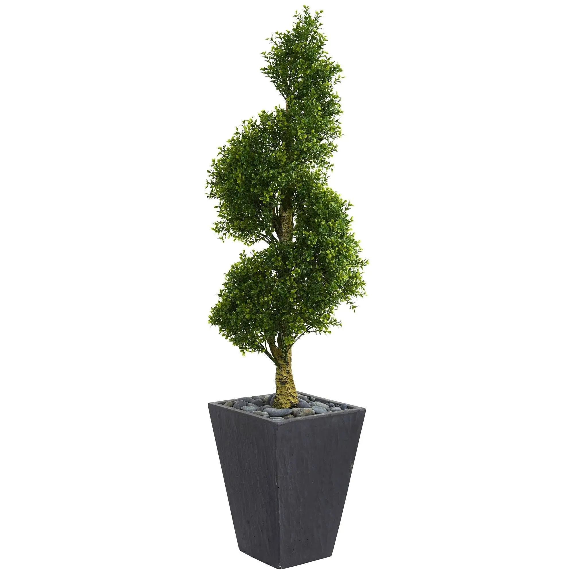 5' Artificial Boxwood Spiral Topiary Tree - Decorative Indoor/Outdoor Decor Piece in Slate Planter