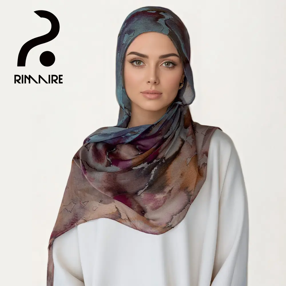 RIMAIRE Fashion Chiffon Floral Printed Hijab Silky Scarf High Quality Breathable Hijab for Girls Muslim Turban Shawl Wraps Chic Casual