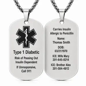 Medical ID Necklace – Custom Emergency Info Stainless Steel Tag