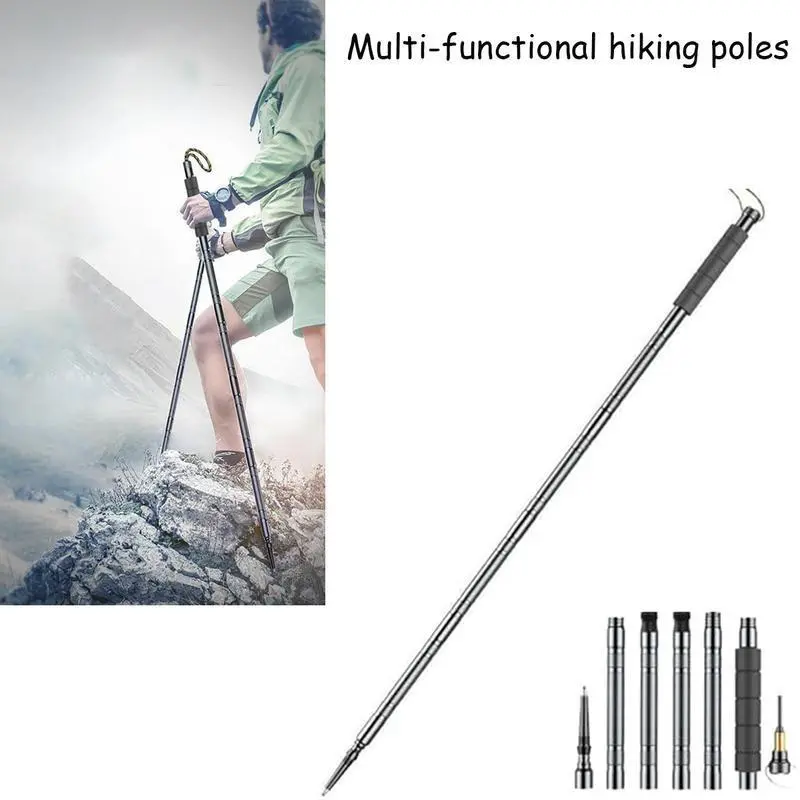 Tactical Trekking Stick, Detachable 7-in-1 Shock Absorbing Aluminum Pole with Adjustable Assembly Length for Backpacking & Hiking, Camping, Hiking Pole, Collapsible Alloy Stick, Durable Survival Stick