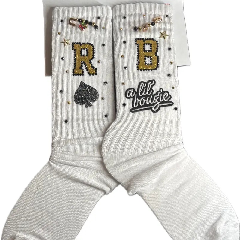 Junk Socks Womenswear Bridal White Maternity Custom Design with Decorative Elements and 'C.B' Lettering