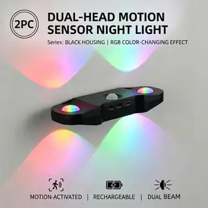 【2-Pack Rechargeable RGB Human Body Induction Night Light】Up and Down Lighting, USB Type-C Charging, Magnetic Installation, Colorful Neon Light, Motion Sensor LED Wall Lamp, Suitable for Home Decoration, Bedroom, Living Room - Office Ambient Lighting,summ