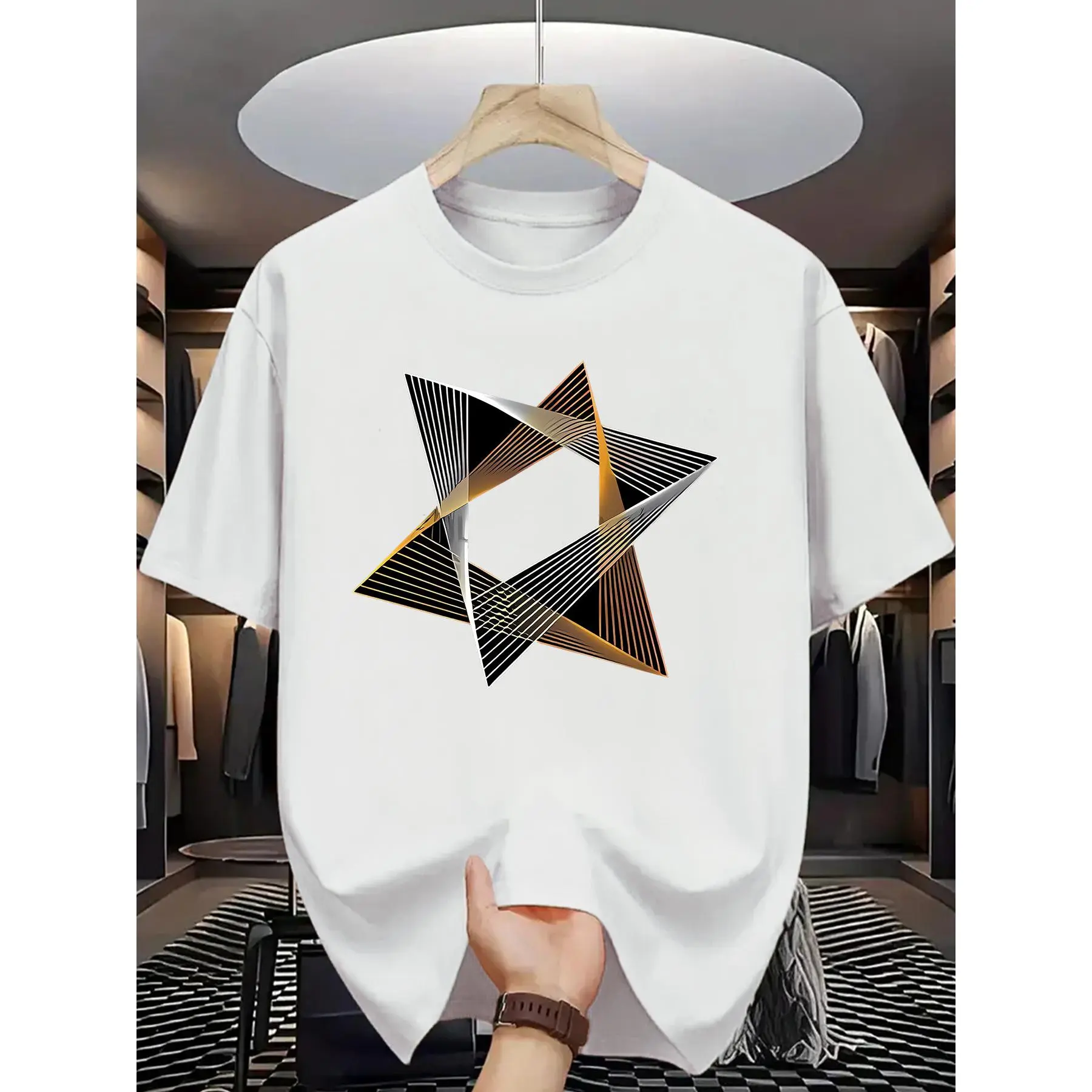 Geometric Star Graphic T-Shirt 100% Cotton Unisex Streetwear for All Occasions Menswear Top