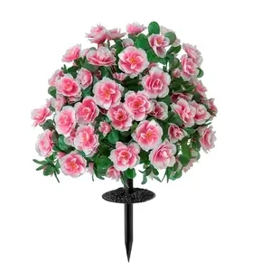 Realistic Artificial Azalea Garden Stake, Colorful Flowers & Leaves, Self-Standing Outdoor Yard Decor, Durable Plastic Ground Insert, Artificial Plant