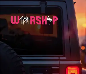 2 Color Neon Pink Sleep Token Worship Flamingo Vinyl Decal – Even in Arcadia Inspired Sticker with Band Logo – Aesthetic Alternative Car Sticker for Fans, Alt Girls, Music Lovers, Worshippers – Waterproof, Durable, Perfect for Cars, Laptops, Water Bottles