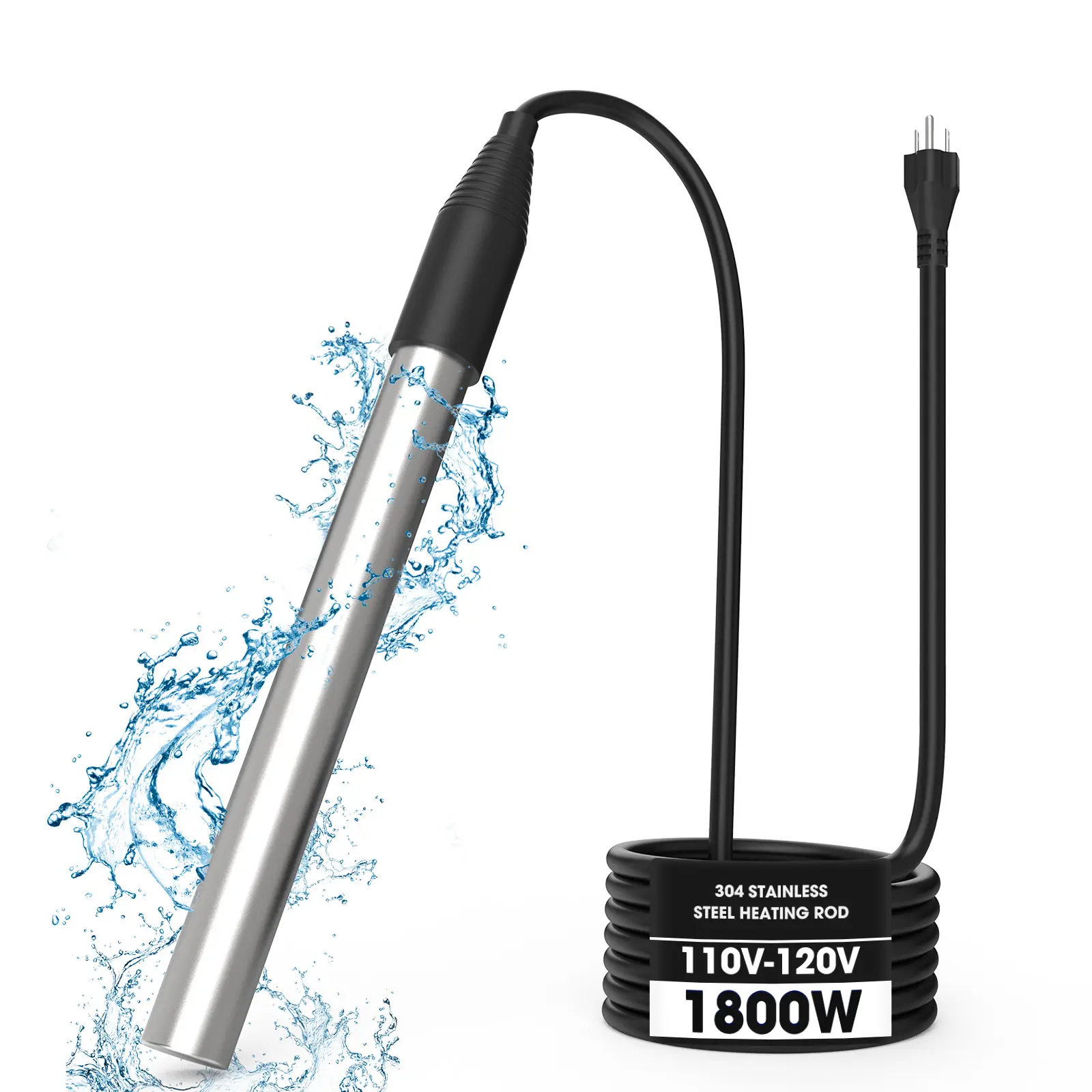 1800W Rapid-Heating Immersion Water Heater - Safe, Durable, Easy-to-Operate Household Water Heater for Indoor/Outdoor Use, Heats Up to 50 Gal, Ideal for Sinks, Inflatable Pools, Bathtubs