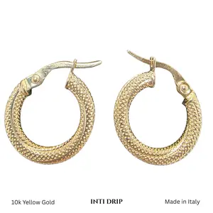 INTI DRIP 10K Yellow Gold Hoop Earrings (Pair) 2.5mm 0.5" Classic Small Hoops Hypoallergenic Real Gold Jewelry