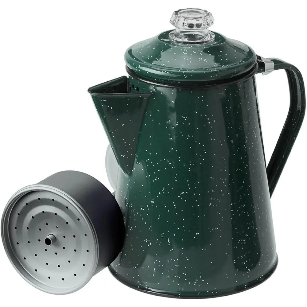 Speckled Enamel Percolator Coffee Pot - Retro Steel Camp Kettle with Stainless Steel Rim for RV, Outdoor Camping and Farmhouse Kitchens, Outdoor Camping Supplies, Three-Ply