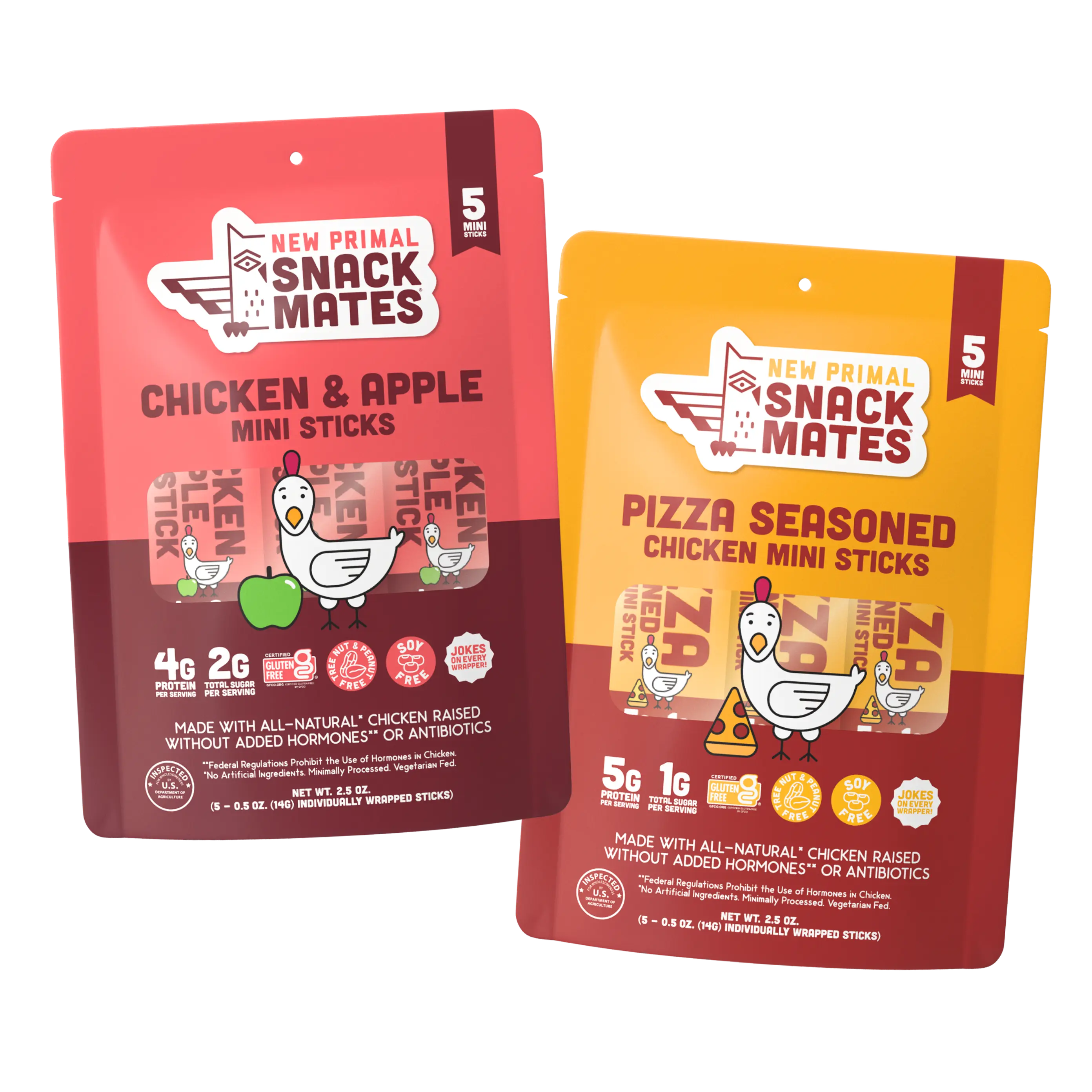 THE NEW PRIMAL Snack Mates Mini Meat Sticks, Sea Salt & Maple Syrup Flavor, Gluten-Free, High-Protein, Low-Sugar Chicken Jerky Bundle, Raised Without Added Hormones, Certified Paleo, Healthy Kids’ Lunch Box Protein Snacks Idea Alternative