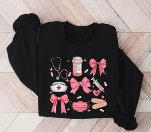 Nurse Coquette bow Sweatshirt, Retro Nurse Shirts, RN, Nurse Life Crewneck Sweatshirt, Nursing School, Nurses Week Appreciation