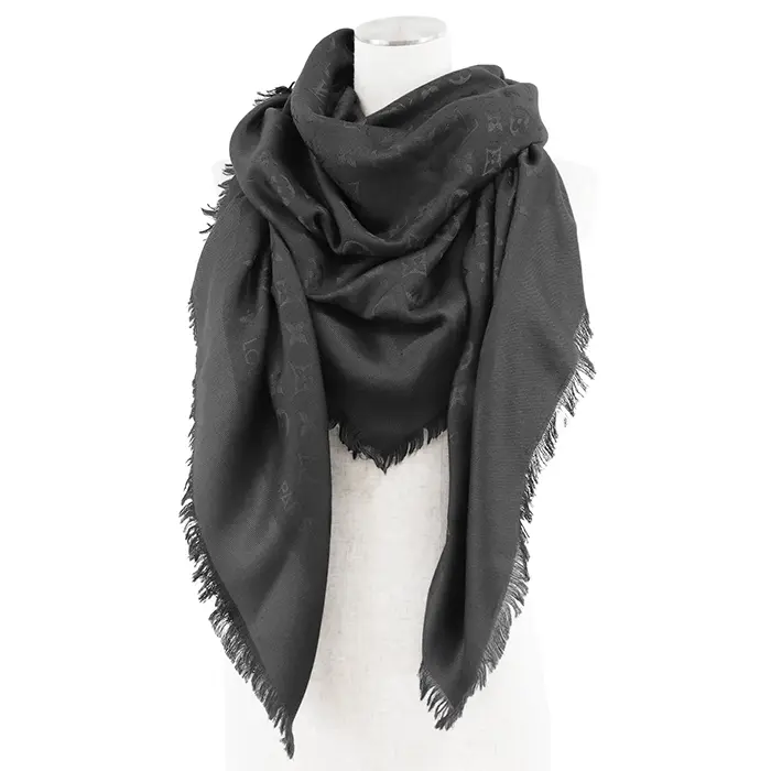Pre-owned Louis Vuitton Silk Small Leather Goods Monogram Jacquard Wool Shawl