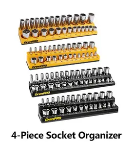 Gren PRO Professional Magnetic Socket Organizer Set, 4-Pack（108 Slot）& 2-Pack（52 Slot）Options, 160 Slot Total SAE & Metric Capacity, Heavy Duty Black/Yellow Tool Tray for 1/4" 3/8" Drive Sockets, Mechanics Garage Storage