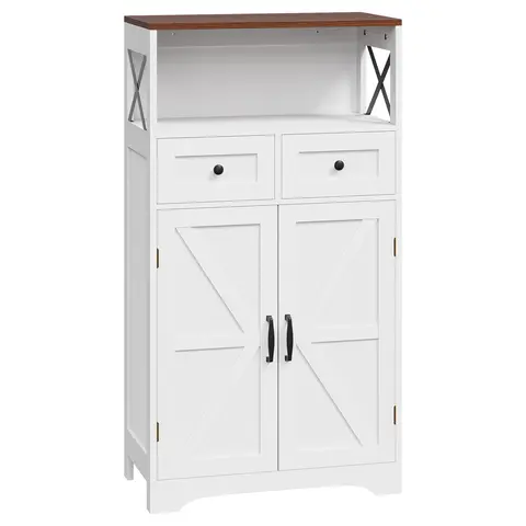 Segawe Freestanding Farmhouse Storage Armoires Cabinet with Doors, Side Cabinet Drawers (6.6lbs per Drawer), Adjustable Shelf - 6.6lb Assembly Required Indoor Cupboard, 44lb Capacity Organizer for Kitchen Mess Solutions, Laundry Areas
