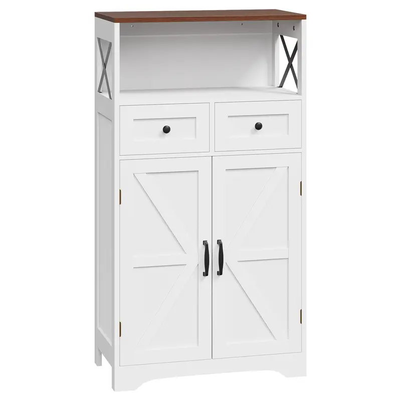 Segawe Freestanding Farmhouse Storage Armoires Cabinet with Doors, Side Cabinet Drawers (6.6lbs per Drawer), Adjustable Shelf - 6.6lb Assembly Required Indoor Cupboard, 44lb Capacity Organizer for Kitchen Mess Solutions, Laundry Areas