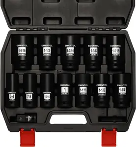 13PCS 3/4"Dr. Deep Impact Socket Set, SAE, CR-MO, 13 Pieces 3/4-Inch Drive Jumbo Sockets, 3/4" to 1-9/16", 1/2"F to 3/4"M Adapter